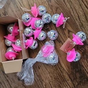 Mini Disco Balls with Pink Cowgirl Hats